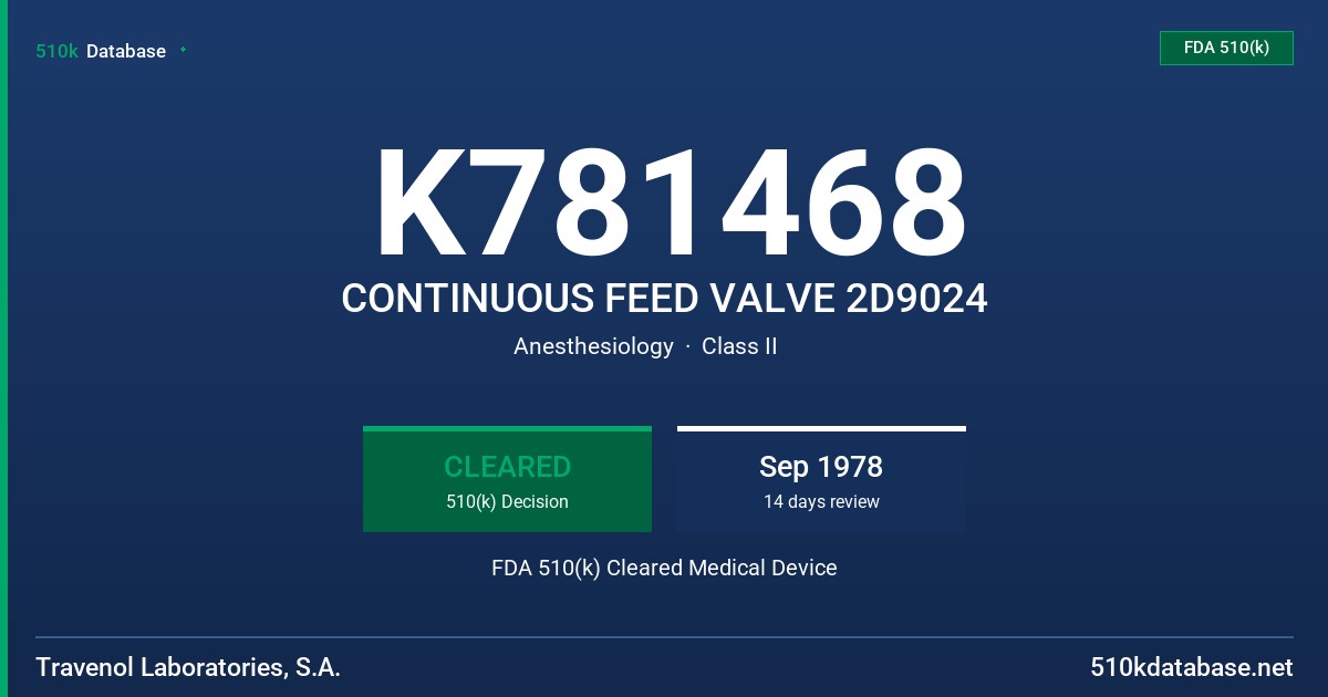 K781468 CONTINUOUS FEED VALVE 2D9024 FDA 510(k) Cleared Medical Device