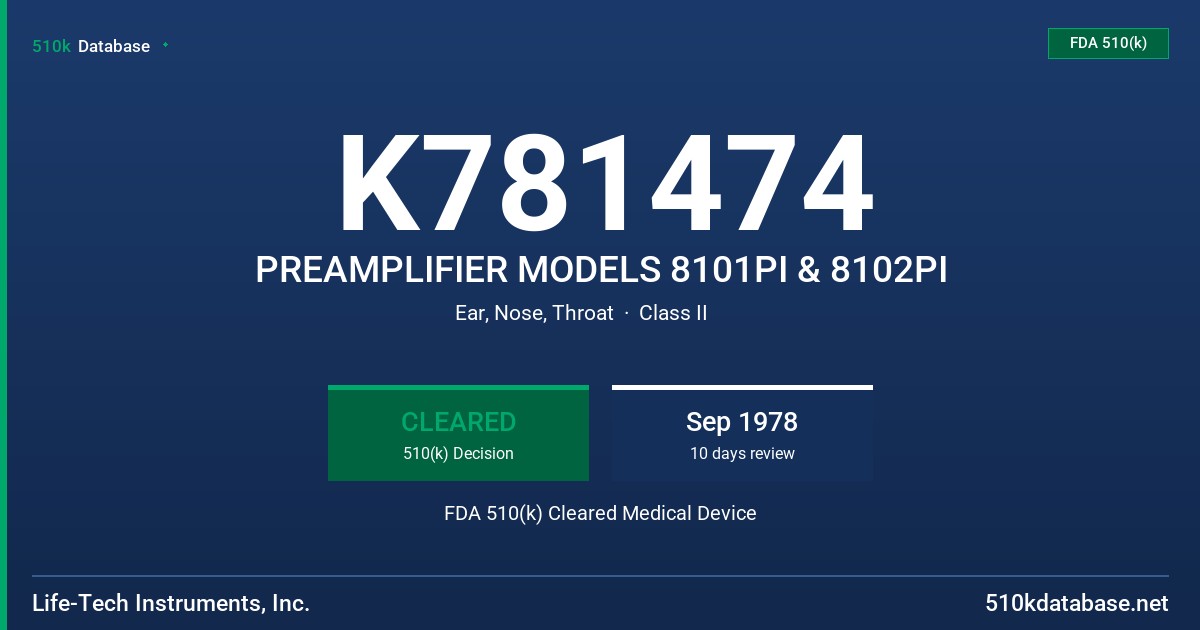K781474 PREAMPLIFIER MODELS 8101PI & 8102PI FDA 510(k) Cleared Medical Device