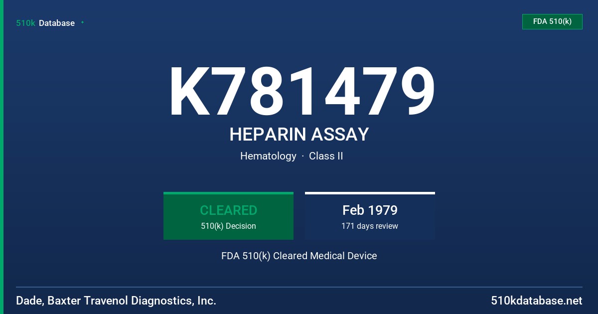 K781479 HEPARIN ASSAY FDA 510(k) Cleared Medical Device