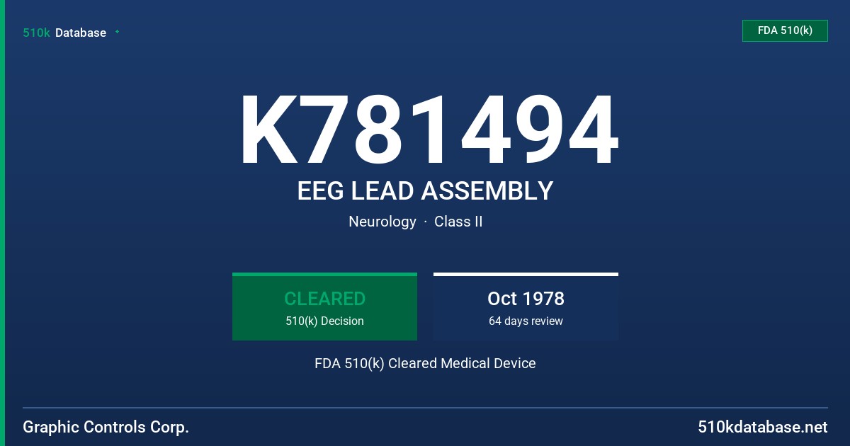 K781494 EEG LEAD ASSEMBLY FDA 510(k) Cleared Medical Device