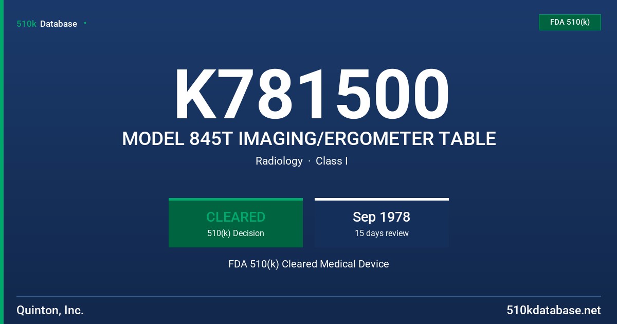 K781500 MODEL 845T IMAGING/ERGOMETER TABLE FDA 510(k) Cleared Medical Device