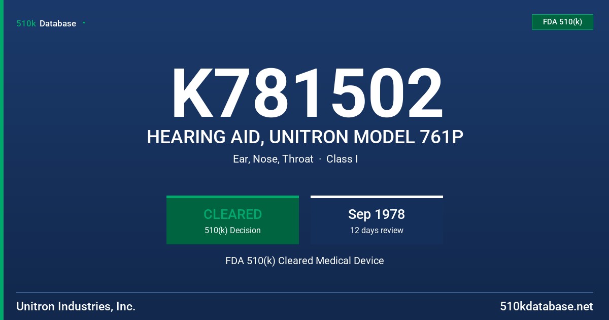 K781502 HEARING AID, UNITRON MODEL 761P FDA 510(k) Cleared Medical Device