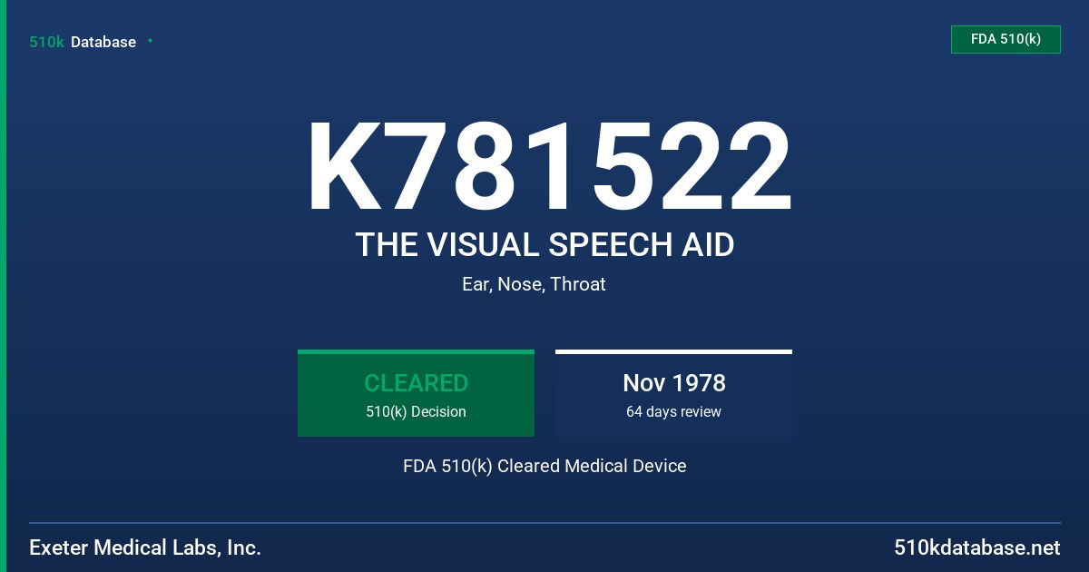 K781522 THE VISUAL SPEECH AID FDA 510(k) Cleared Medical Device