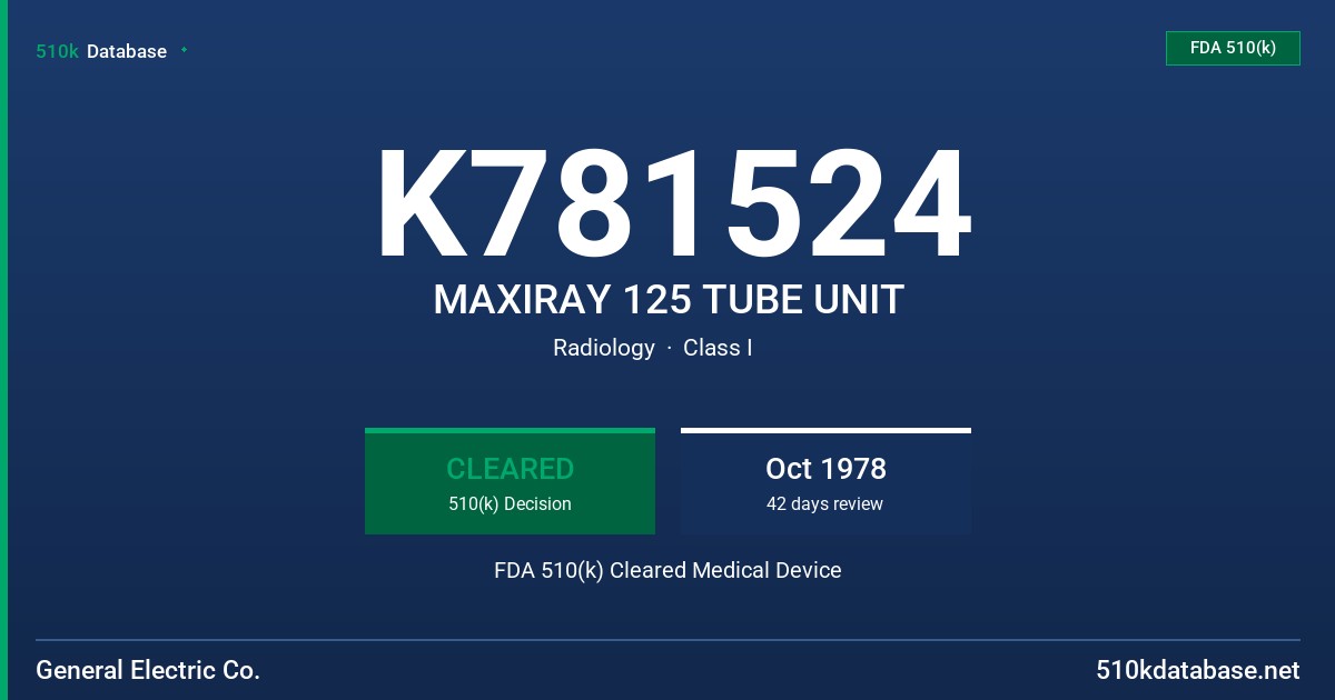 K781524 MAXIRAY 125 TUBE UNIT FDA 510(k) Cleared Medical Device