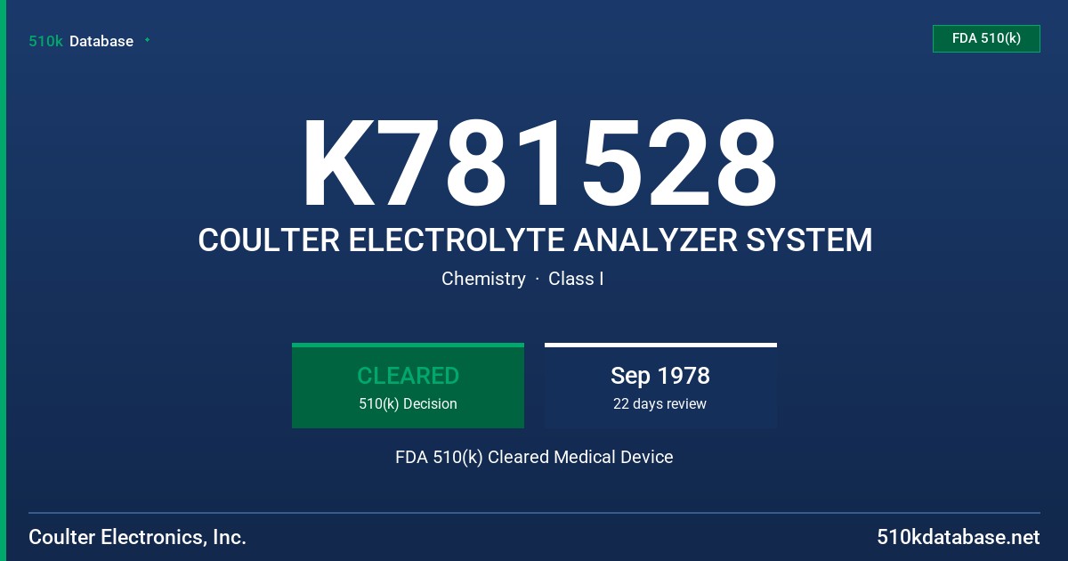 K781528 COULTER ELECTROLYTE ANALYZER SYSTEM FDA 510(k) Cleared Medical Device