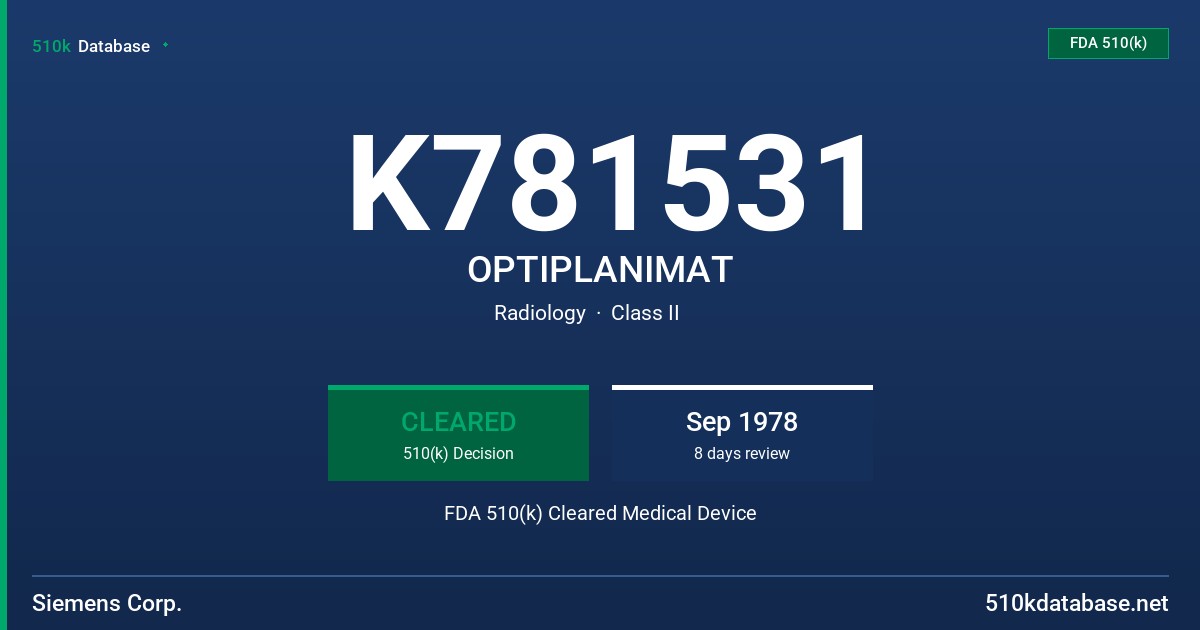 K781531 OPTIPLANIMAT FDA 510(k) Cleared Medical Device