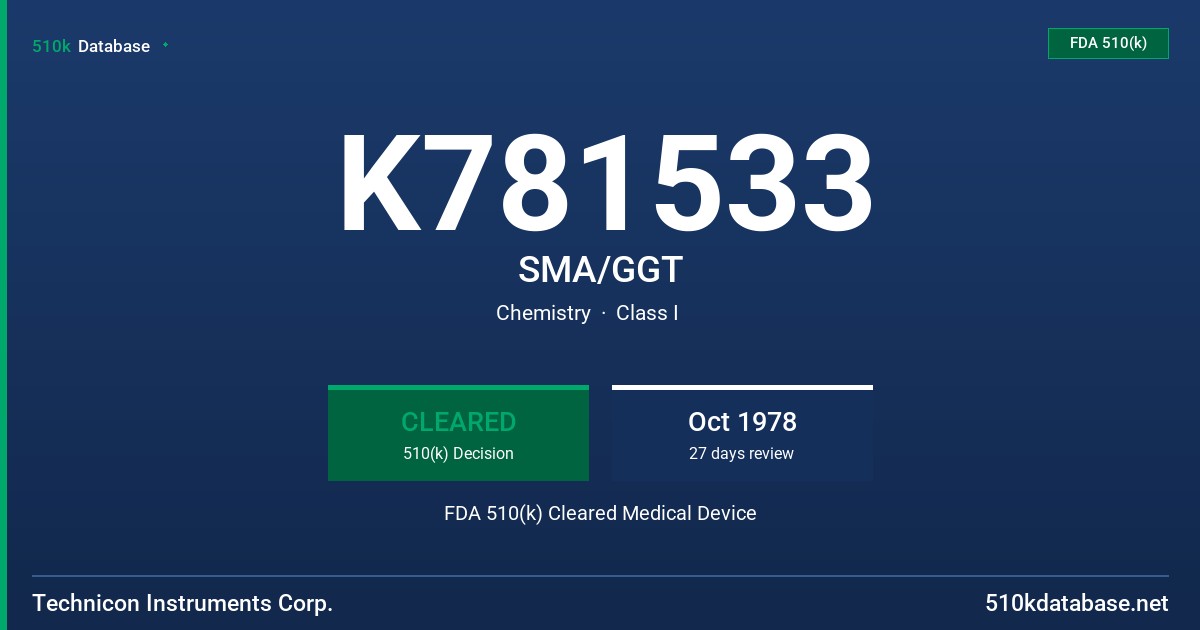 K781533 SMA/GGT FDA 510(k) Cleared Medical Device