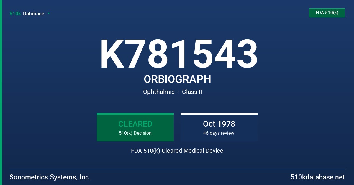 K781543 ORBIOGRAPH FDA 510(k) Cleared Medical Device