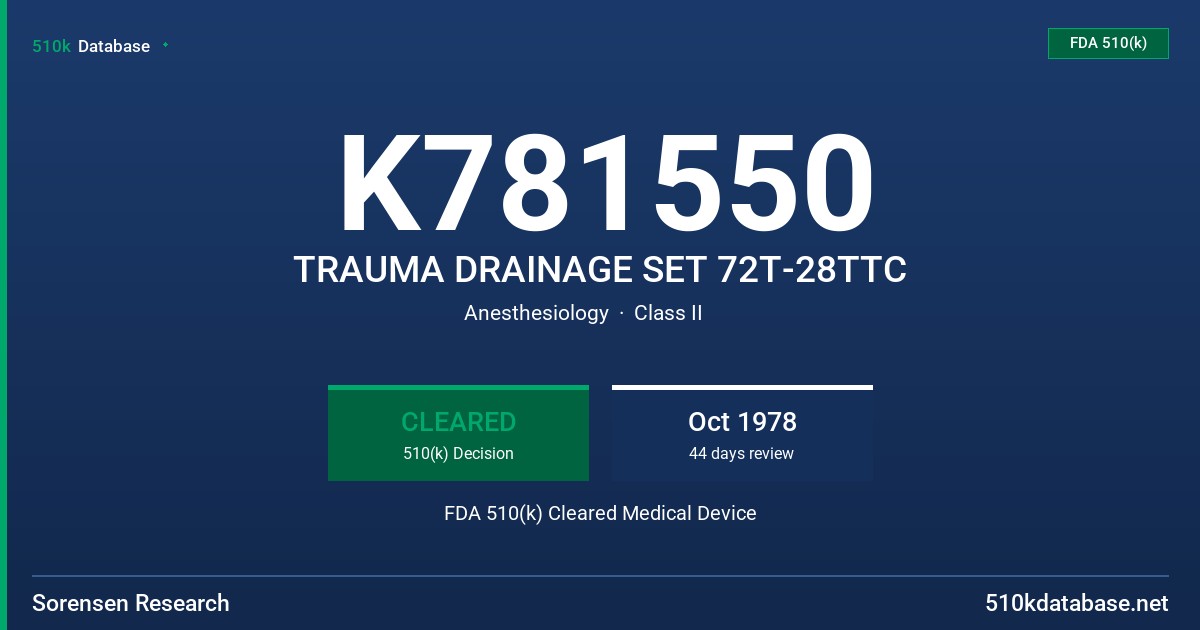 K781550 TRAUMA DRAINAGE SET 72T-28TTC FDA 510(k) Cleared Medical Device