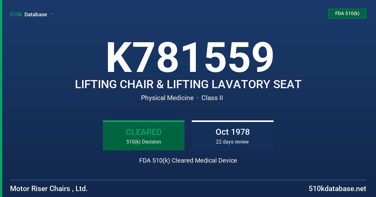K781559 LIFTING CHAIR & LIFTING LAVATORY SEAT FDA 510(k) Cleared Medical Device