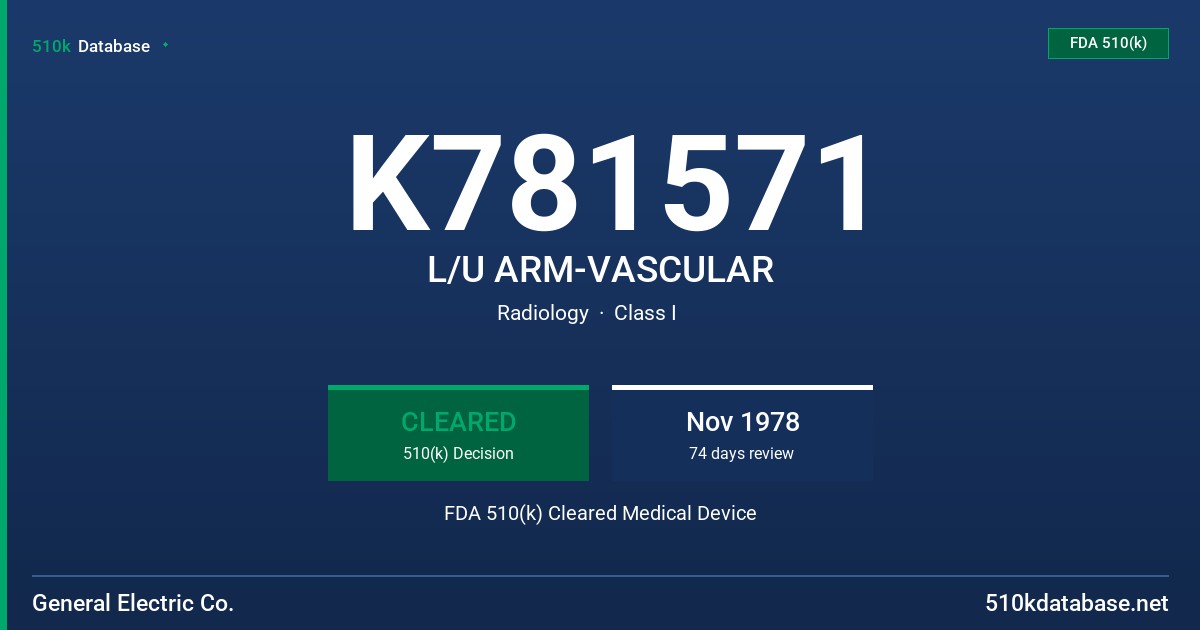 K781571 L/U ARM-VASCULAR FDA 510(k) Cleared Medical Device