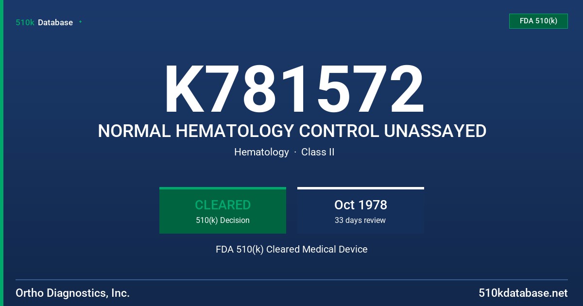 K781572 NORMAL HEMATOLOGY CONTROL UNASSAYED FDA 510(k) Cleared Medical Device