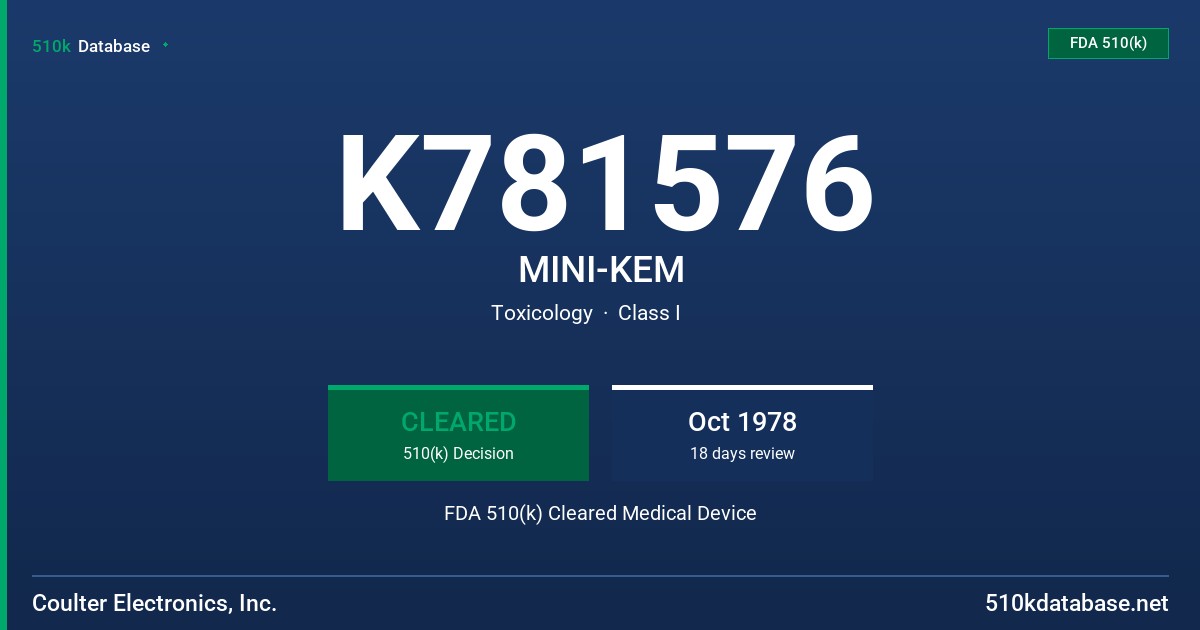 K781576 MINI-KEM FDA 510(k) Cleared Medical Device
