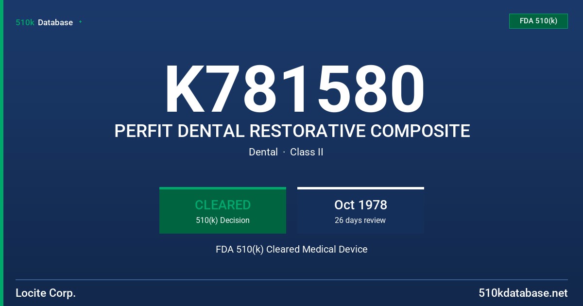 K781580 PERFIT DENTAL RESTORATIVE COMPOSITE FDA 510(k) Cleared Medical Device