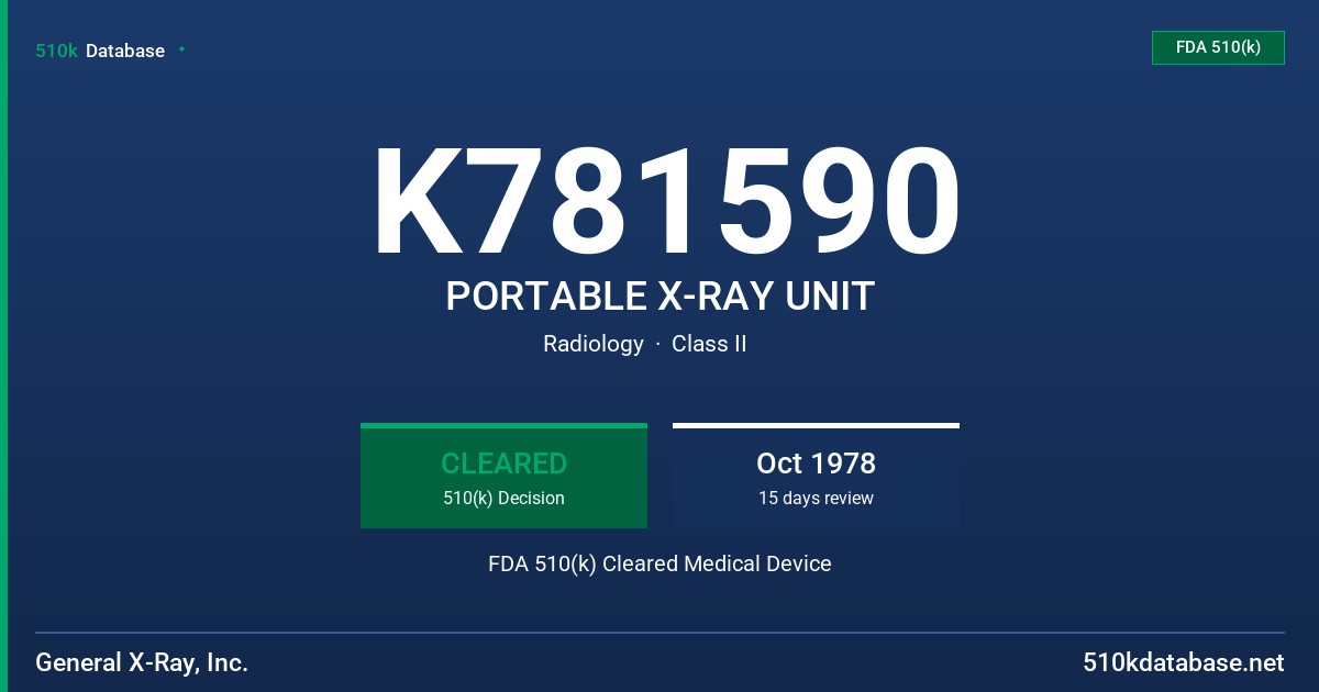 K781590 PORTABLE X-RAY UNIT FDA 510(k) Cleared Medical Device