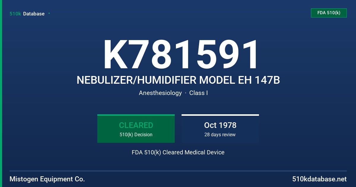 K781591 NEBULIZER/HUMIDIFIER MODEL EH 147B FDA 510(k) Cleared Medical Device
