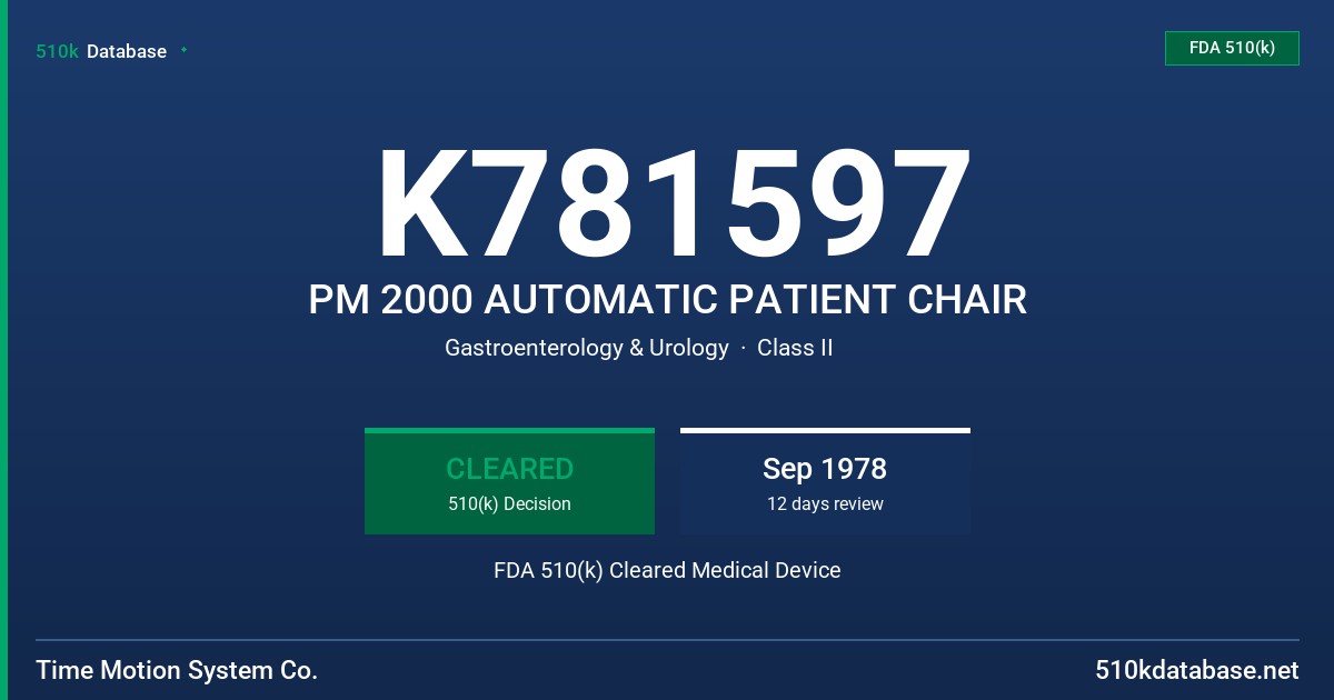 K781597 PM 2000 AUTOMATIC PATIENT CHAIR FDA 510(k) Cleared Medical Device
