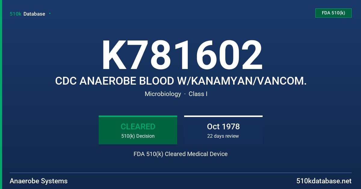 K781602 CDC ANAEROBE BLOOD W/KANAMYAN/VANCOM. FDA 510(k) Cleared Medical Device