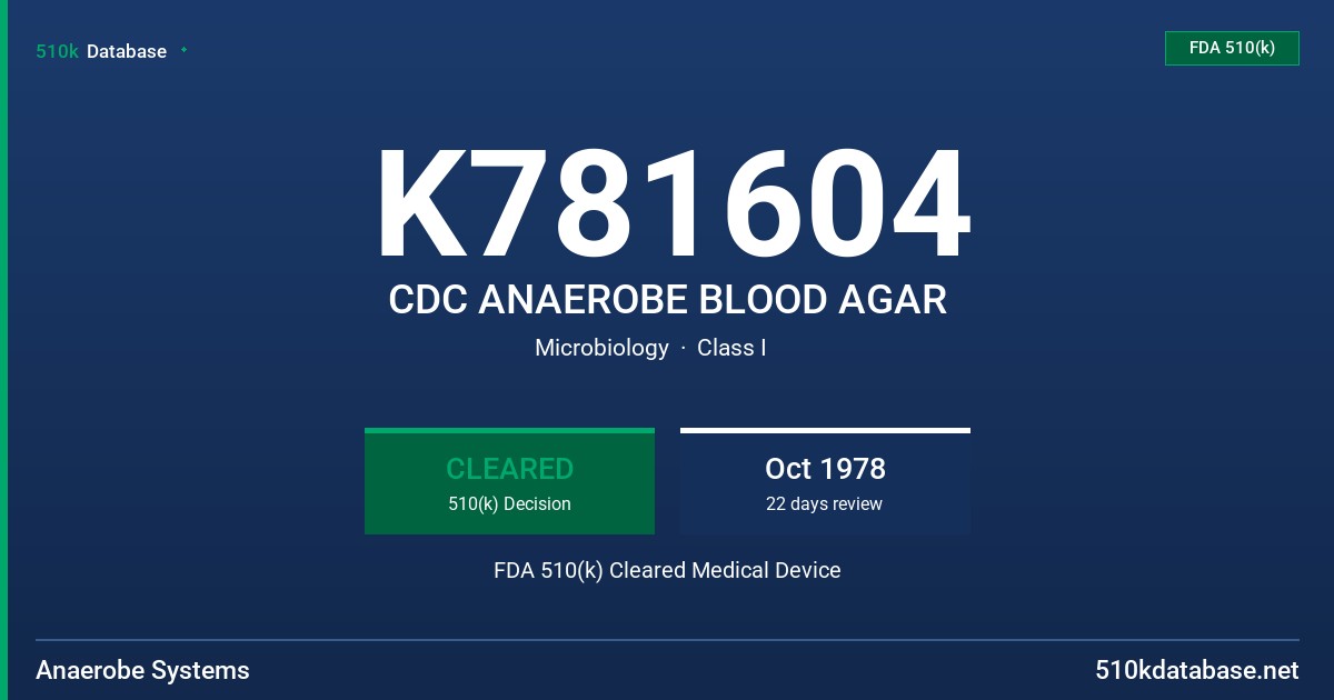 K781604 CDC ANAEROBE BLOOD AGAR FDA 510(k) Cleared Medical Device