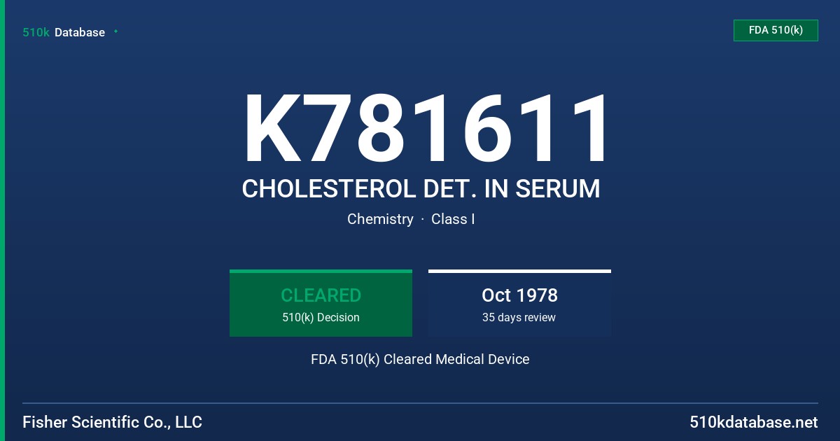 K781611 CHOLESTEROL DET. IN SERUM FDA 510(k) Cleared Medical Device