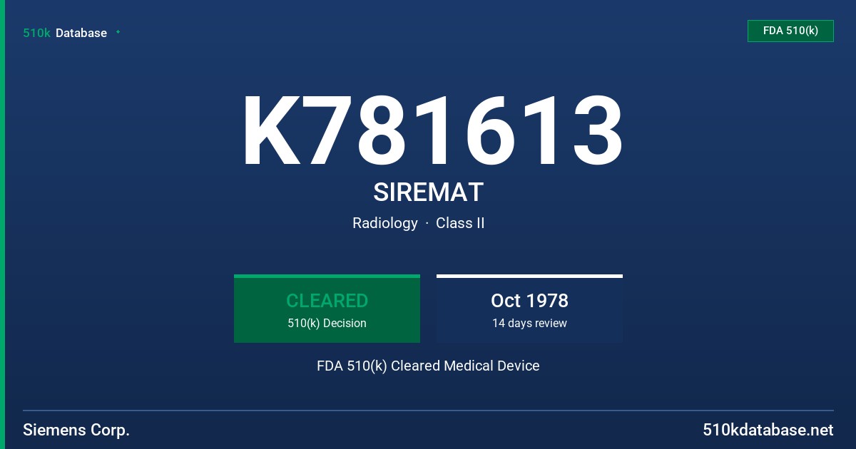 K781613 SIREMAT FDA 510(k) Cleared Medical Device