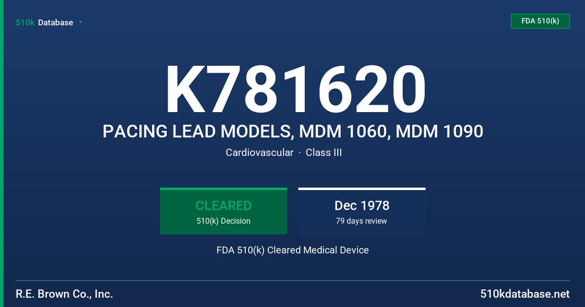 K781620 PACING LEAD MODELS, MDM 1060, MDM 1090 FDA 510(k) Cleared Medical Device