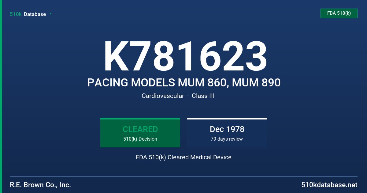 K781623 PACING MODELS MUM 860, MUM 890 FDA 510(k) Cleared Medical Device