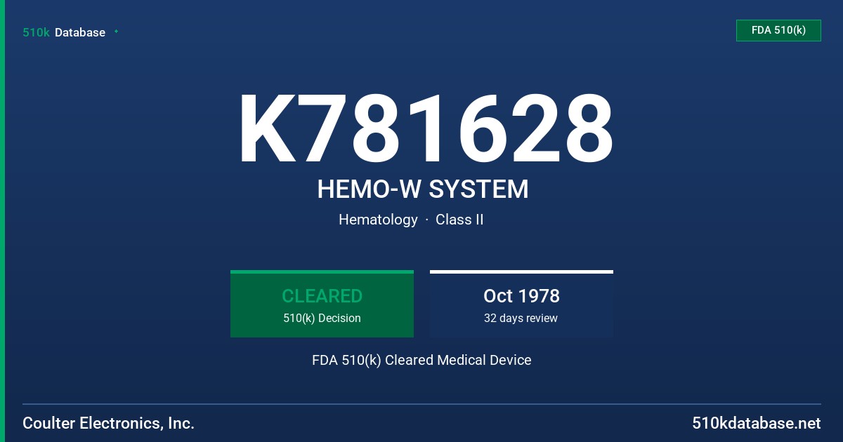 K781628 HEMO-W SYSTEM FDA 510(k) Cleared Medical Device