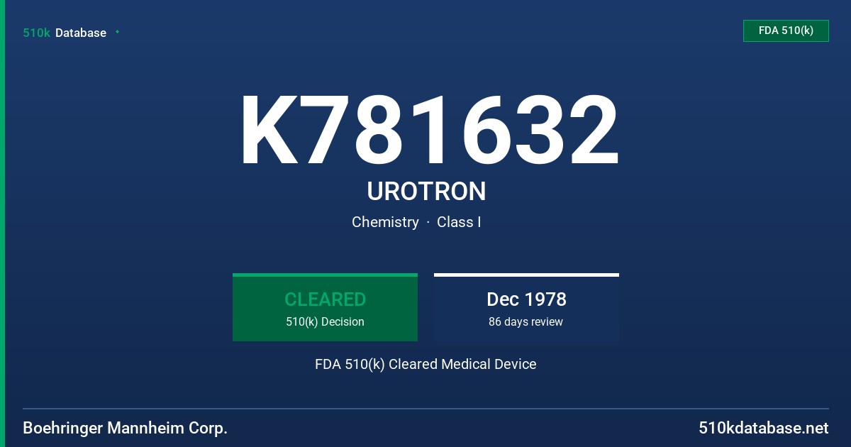 K781632 UROTRON FDA 510(k) Cleared Medical Device