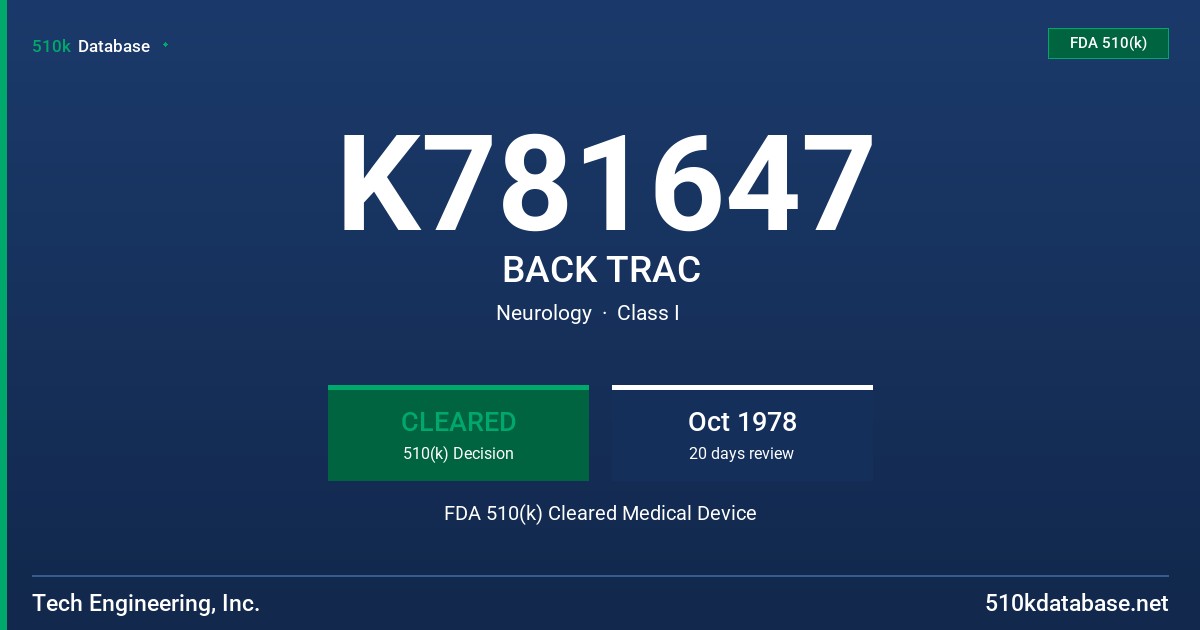 K781647 BACK TRAC FDA 510(k) Cleared Medical Device