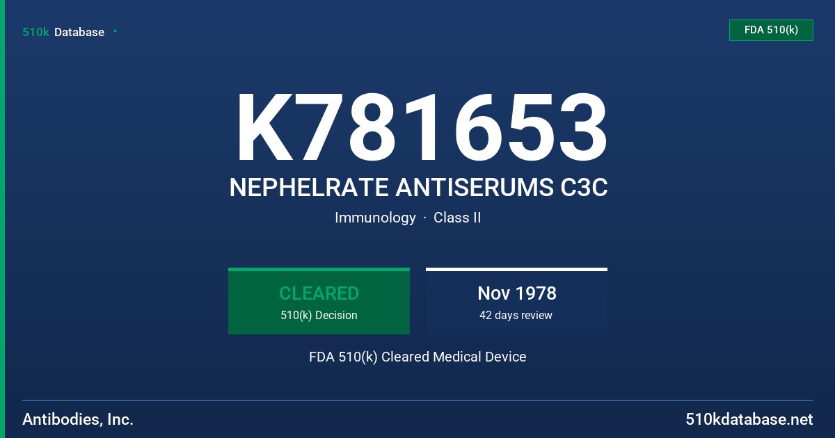 K781653 NEPHELRATE ANTISERUMS C3C FDA 510(k) Cleared Medical Device