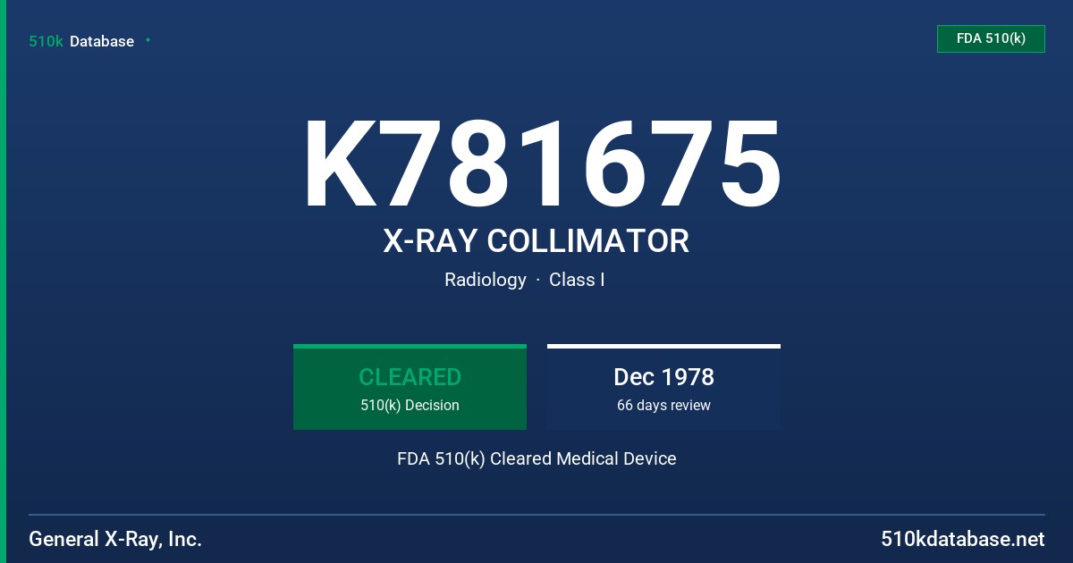 K781675 X-RAY COLLIMATOR FDA 510(k) Cleared Medical Device