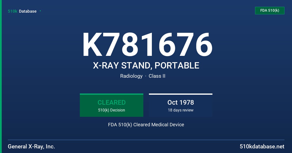 K781676 X-RAY STAND, PORTABLE FDA 510(k) Cleared Medical Device