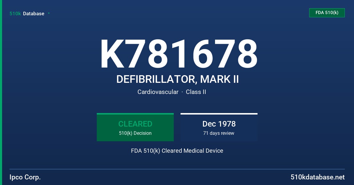 K781678 DEFIBRILLATOR, MARK II FDA 510(k) Cleared Medical Device