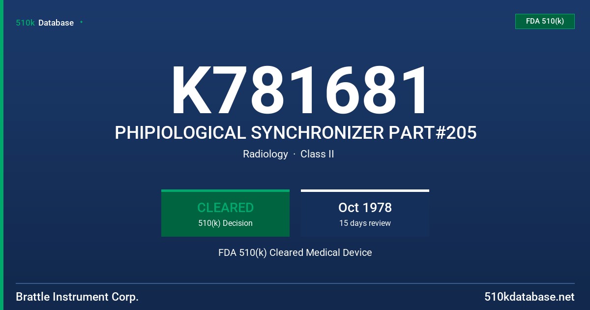 K781681 PHIPIOLOGICAL SYNCHRONIZER PART#205 FDA 510(k) Cleared Medical Device