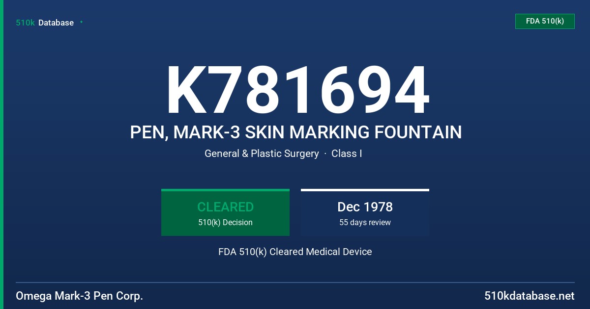 K781694 PEN, MARK-3 SKIN MARKING FOUNTAIN FDA 510(k) Cleared Medical Device