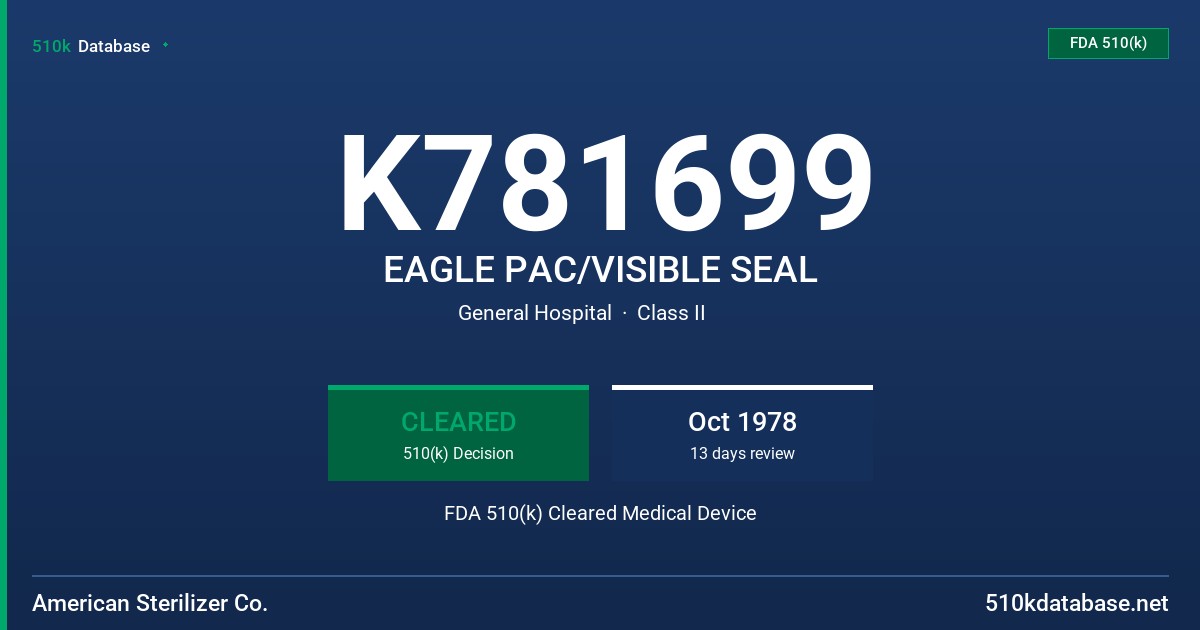 K781699 EAGLE PAC/VISIBLE SEAL FDA 510(k) Cleared Medical Device