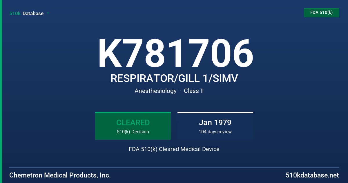 K781706 RESPIRATOR/GILL 1/SIMV FDA 510(k) Cleared Medical Device