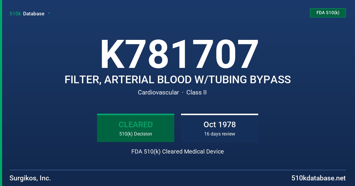 K781707 FILTER, ARTERIAL BLOOD W/TUBING BYPASS FDA 510(k) Cleared Medical Device