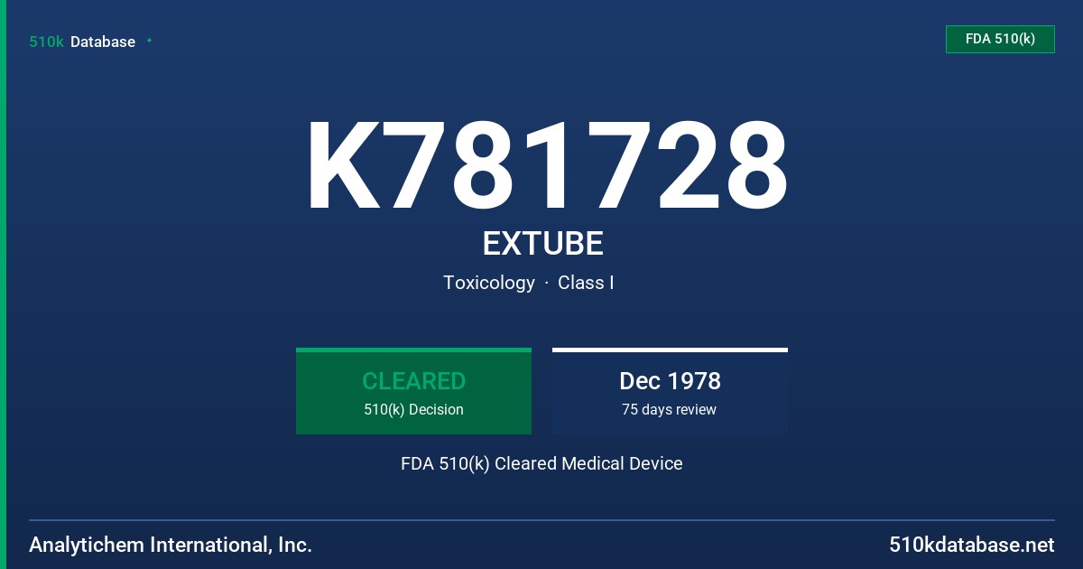 K781728 EXTUBE FDA 510(k) Cleared Medical Device