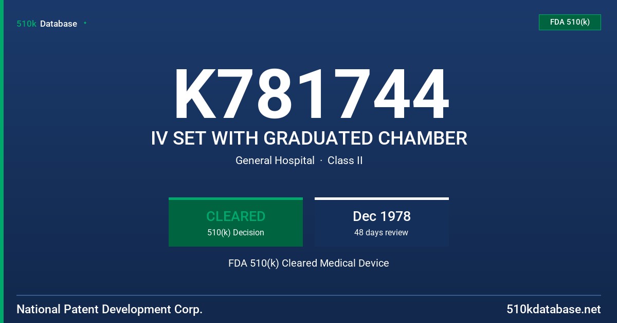 K781744 IV SET WITH GRADUATED CHAMBER FDA 510(k) Cleared Medical Device