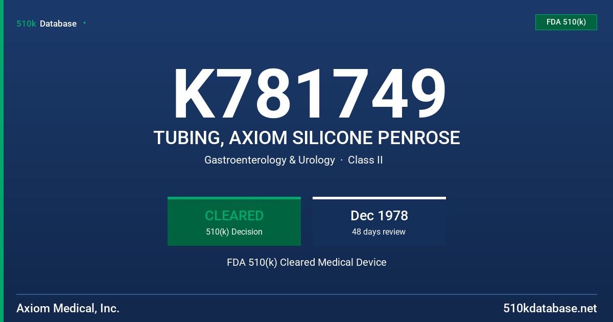 K781749 TUBING, AXIOM SILICONE PENROSE FDA 510(k) Cleared Medical Device