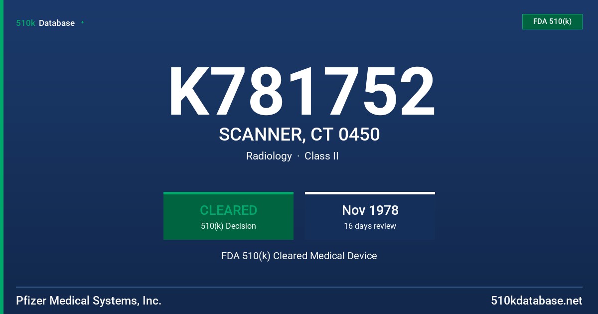 K781752 SCANNER, CT 0450 FDA 510(k) Cleared Medical Device