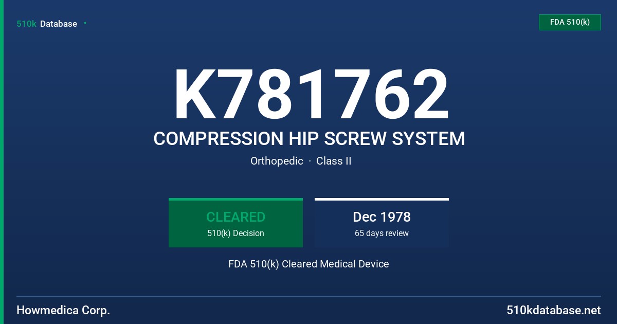 K781762 COMPRESSION HIP SCREW SYSTEM FDA 510(k) Cleared Medical Device