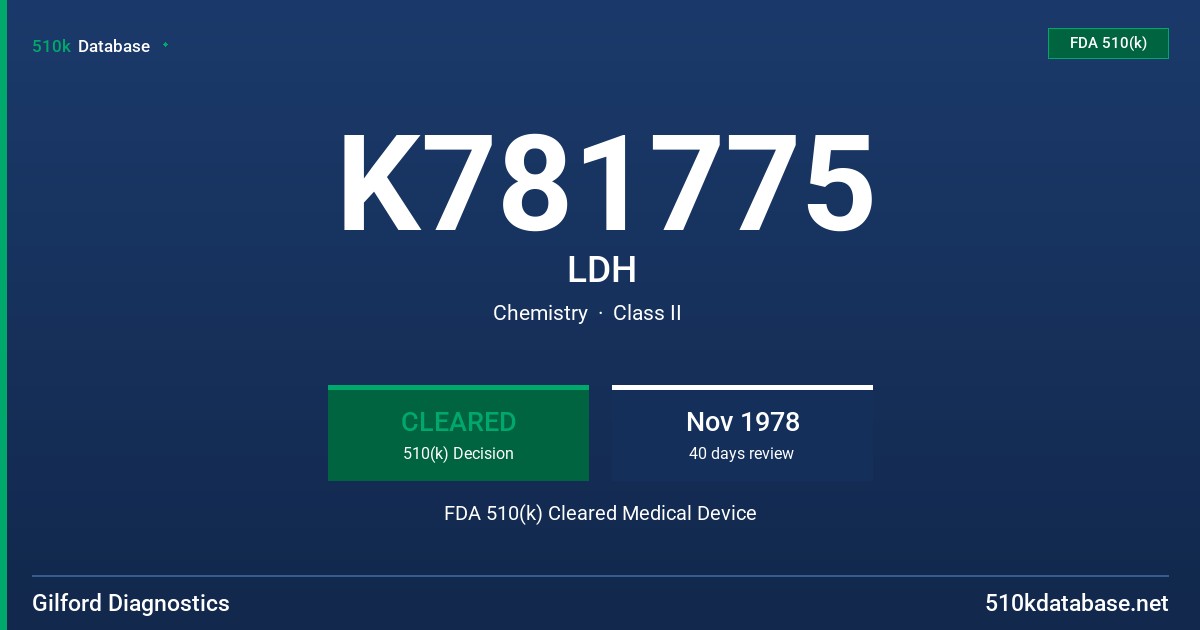 K781775 LDH FDA 510(k) Cleared Medical Device