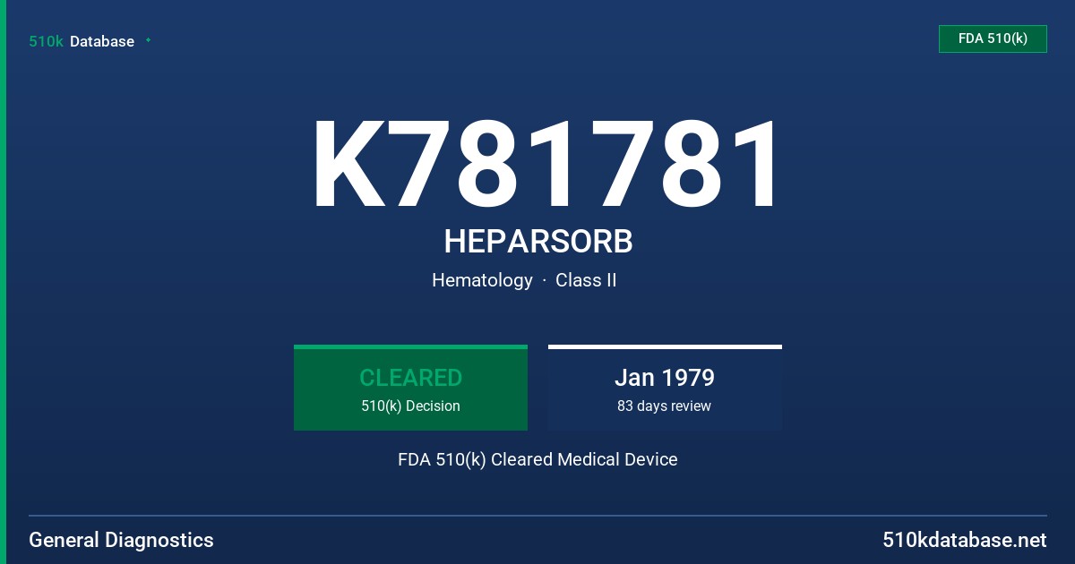 K781781 HEPARSORB FDA 510(k) Cleared Medical Device