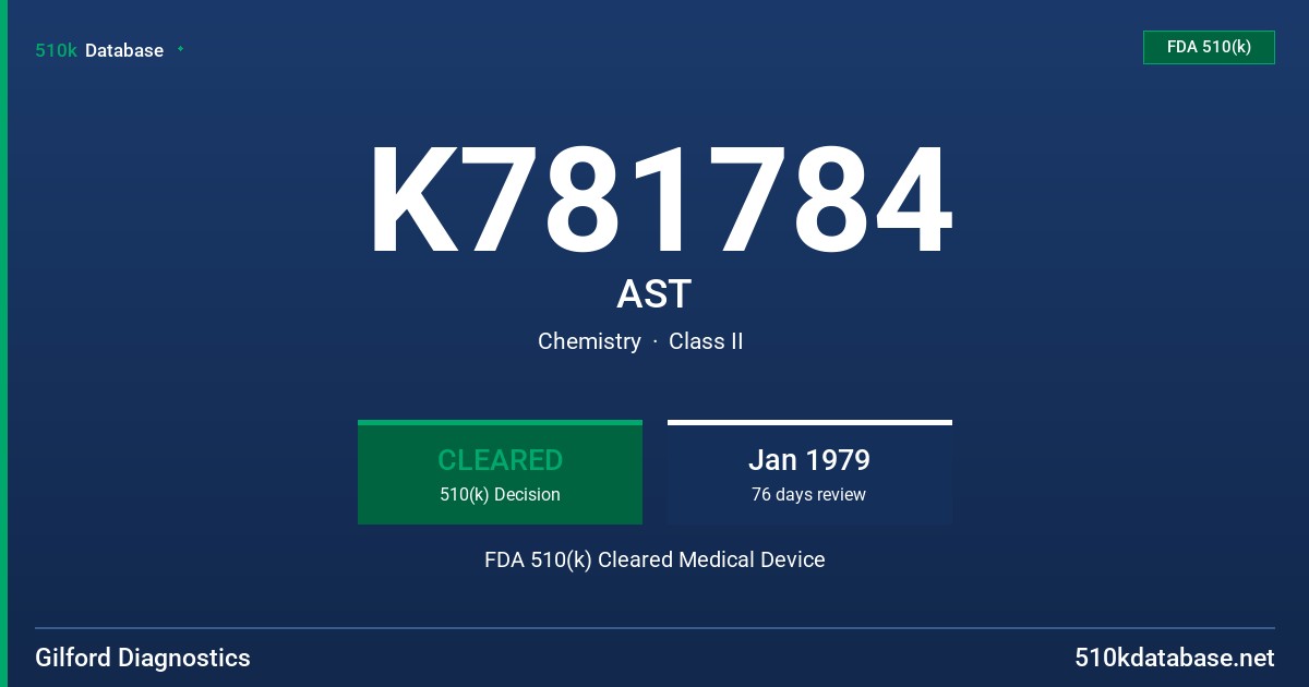 K781784 AST FDA 510(k) Cleared Medical Device