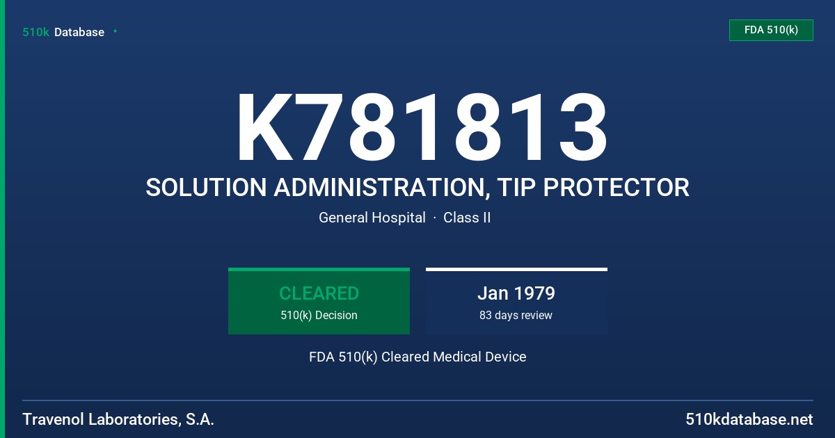 K781813 SOLUTION ADMINISTRATION, TIP PROTECTOR FDA 510(k) Cleared Medical Device