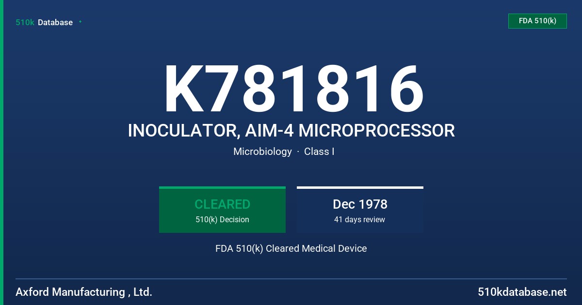 K781816 INOCULATOR, AIM-4 MICROPROCESSOR FDA 510(k) Cleared Medical Device