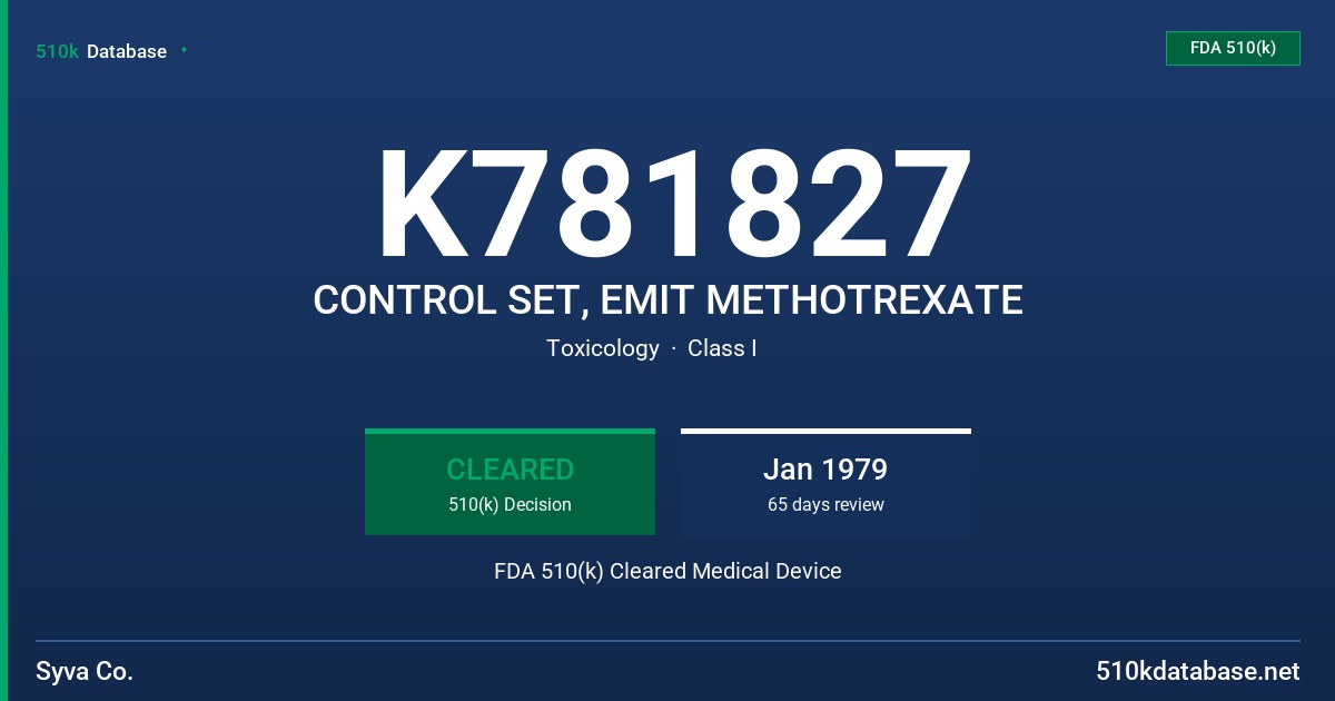 K781827 CONTROL SET, EMIT METHOTREXATE FDA 510(k) Cleared Medical Device